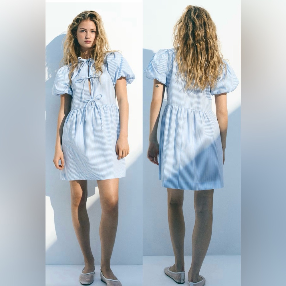 NWOT H&M CRISP COTTON POPLIN FRONT TIE DRESS SzXL. PERFECT SPRING/SUMMER DRESS.